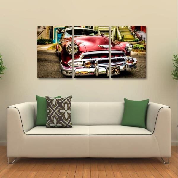 Quadro decorativo Carro Antigo Vintage em Tecido 3 Peças - 2