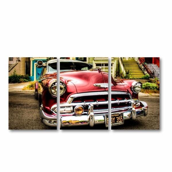 Quadro decorativo Carro Antigo Vintage em Tecido 3 Peças - 3