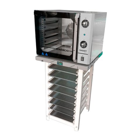 Forno Turbo Convec. Inox FCSB4E 220V + Bancada MES-004 + 8 Assadeiras - Venâncio
