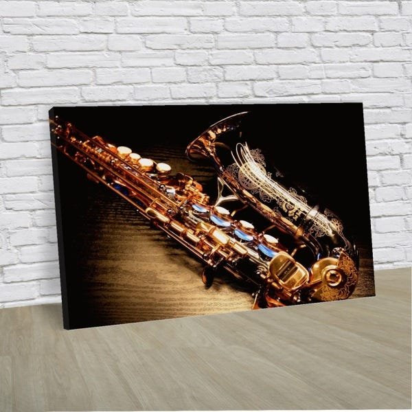 Quadro Saxofone Vintage Música Para Quarto Sala em Tecido - 1