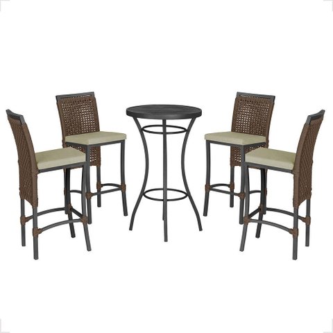 Mesa Bistrô e 4 Banquetas Roma Preta Corda Náutica Estofado 7 Trama Original