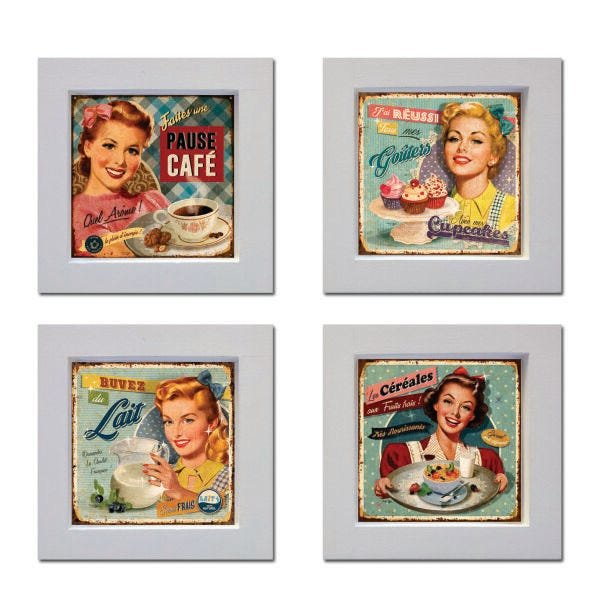 Kit 4 quadros de pinups decoração retrô, 14cm - 1