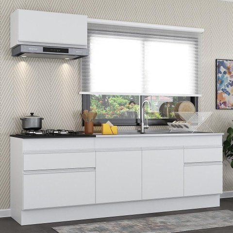 Armário De Cozinha Compacta 220cm Rodapé Multimóveis Branco