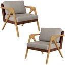 Ver imagem 1 de Kit 02 Poltronas Decorativas Para Sala De Estar Pietra L02 Couríssimo Marrom Linho Bege - Lyam
