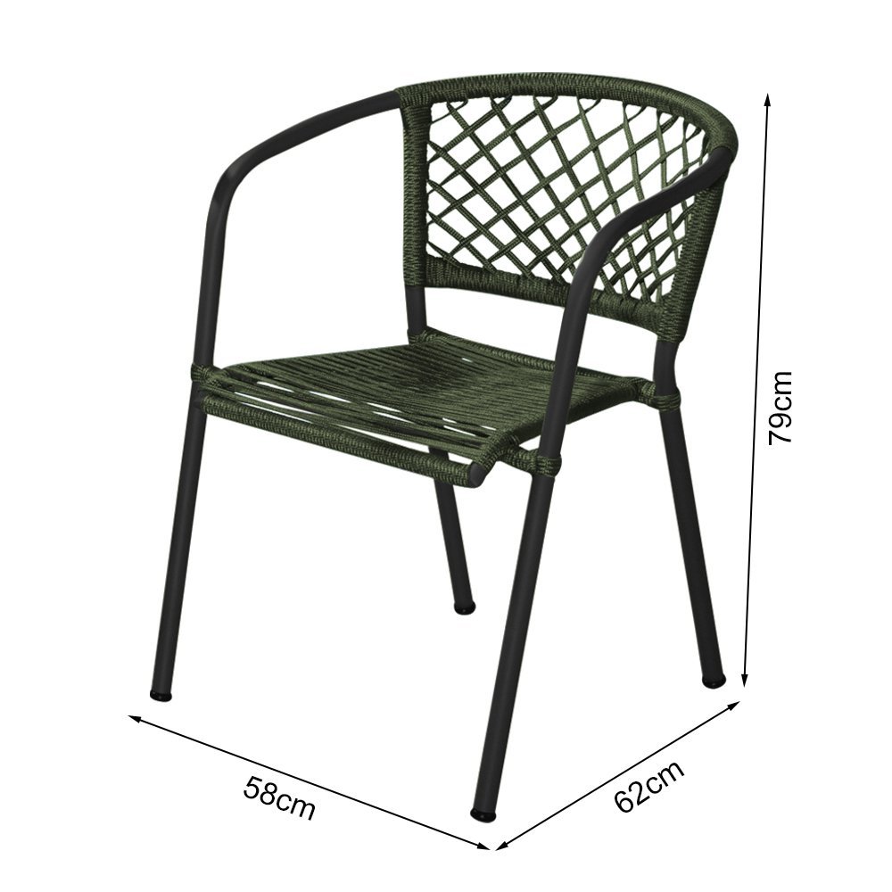 Cadeira em Corda Náutica Verde e Alumínio Preto Florence para Área Externa - 3