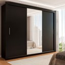 Ver imagem 1 de Guarda-roupa Casal Carol 3 Portas de Correr com Espelho 4 Gavetas Preto - Pm