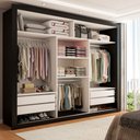 Ver imagem 2 de Guarda-roupa Casal Carol 3 Portas de Correr com Espelho 4 Gavetas Preto - Pm