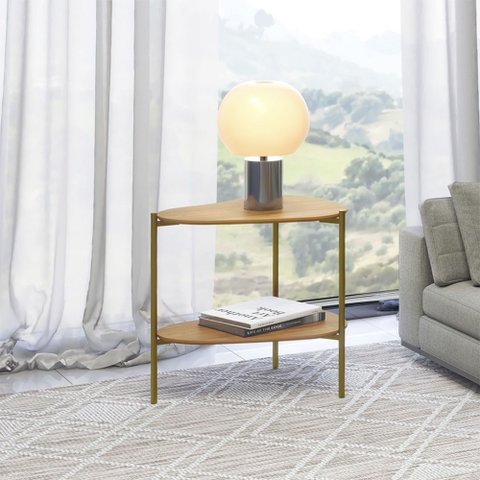 Mesa de Canto em Mdf Orgânica Tb629 60cm em Mdf Pés Metálicos Gold Freijó Dalla Costa