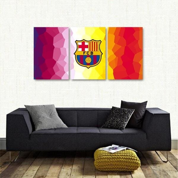 Quadro FC Barcelona decorativo Tela em Tecido 3 Peças - 3