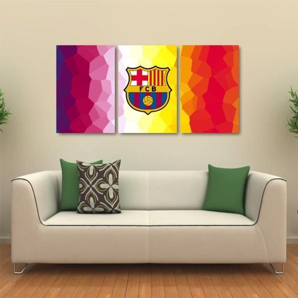 Quadro FC Barcelona decorativo Tela em Tecido 3 Peças - 1