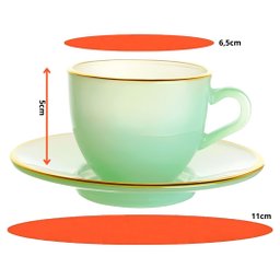 Jogo de Xícaras para Café Matte Verde com Borda Dourada em Vidro com Pires 85ml - 8 Peças - 2