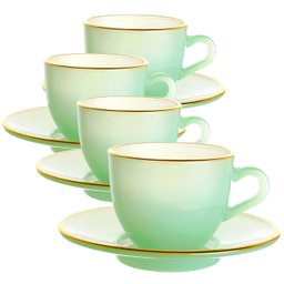 Jogo de Xícaras para Café Matte Verde com Borda Dourada em Vidro com Pires 85ml - 8 Peças - 4