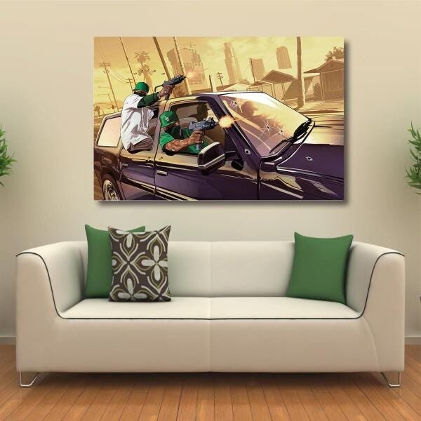 Quadro decorativo GTA Jogos com Tela em Tecido - 1