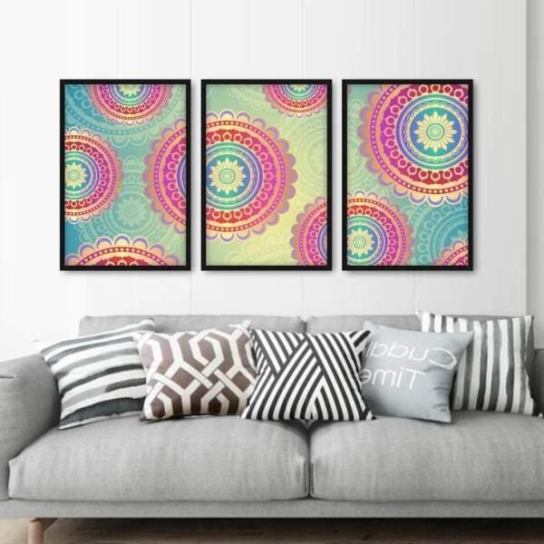 Quadro Mandala Artístico Para Sala Quarto Kit 3 Peças - 2