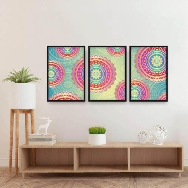 Quadro Mandala Artístico Para Sala Quarto Kit 3 Peças - 3