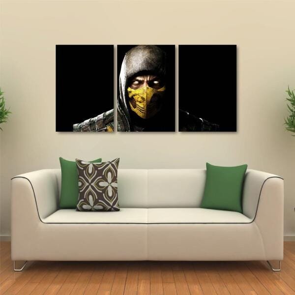 Quadro Mortal Kombat Scorpion decorativo em Tecido 3 Peças - 1