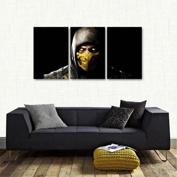 Quadro Mortal Kombat Scorpion decorativo em Tecido 3 Peças - 2