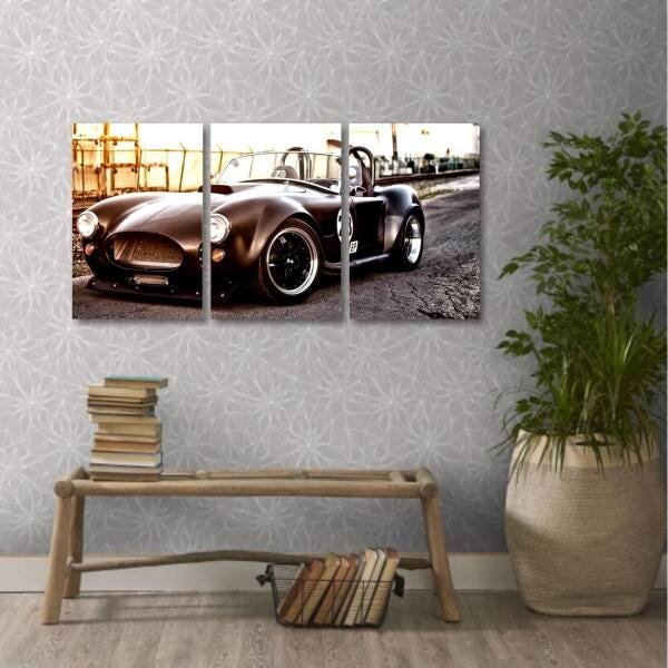 Quadro decorativo Carro Sport Antigo em Tecido 3 Peças - 3