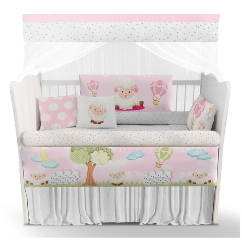 Kit Berço Rosa Ovelinhas Jardim