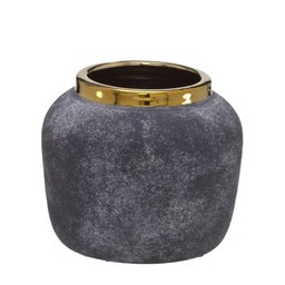 Vaso em Cerâmica Cinza Marmorizado com Borda Dourada 16cm - 1