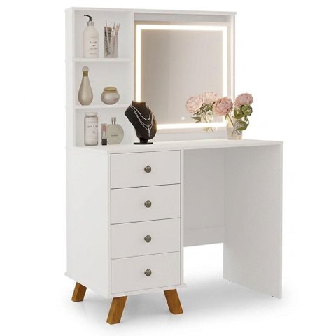 Penteadeira Camarim Zara Branco com Espelho Touch – Luapa Móveis