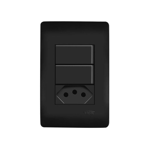 Interruptor Simples Duplo e Tomada 2p+t 20a Fame Habitat Black com Placa 4x2 Preto