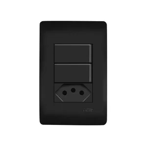 Interruptor Simples Duplo e Tomada 2p+t 20a Fame Habitat Black com Placa 4x2 Preto