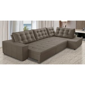 Sofá de Canto Retrátil e Reclinável com Molas 3,40x2,00 Ld Jacke Suede Capuccino Madelina Decor