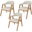 Ver imagem 1 de Kit 03 Cadeiras de Jantar e Estar Living Estofada Nadja L02 Linho Champagne - Lyam Decor