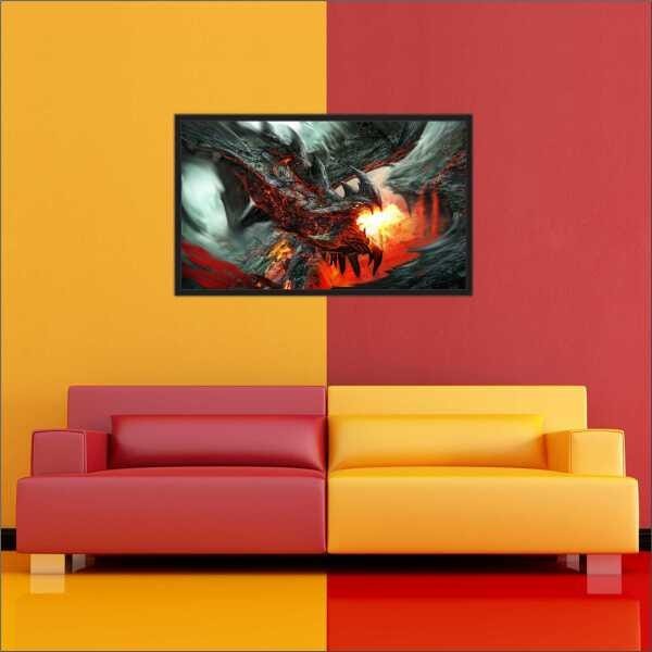 Quadro Decorativo Dragão Fogo Com Moldura TT001 - 3