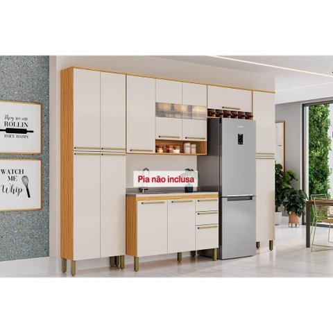 Kit Cozinha Modulada 5 Peças Nápoli Prime 2 Aéreos + 1 Balcão+ 2 Paneleiros C5p96 Amendoa Off