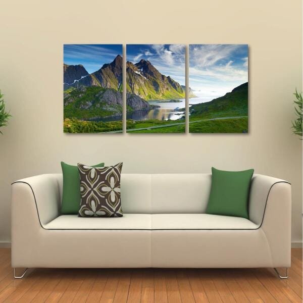 Quadro decorativo Paisagem Sala Natureza em Tecido 3 Peças - 1