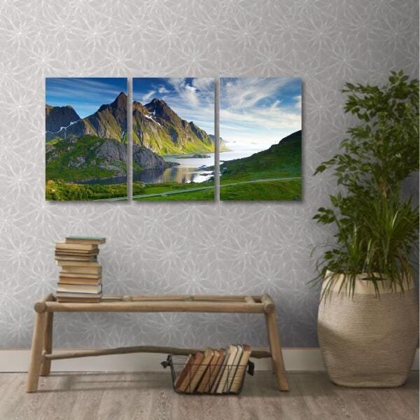 Quadro decorativo Paisagem Sala Natureza em Tecido 3 Peças - 3