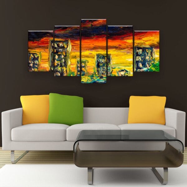 Quadro Decorativo Pintura Prédios Abandonados 129X61 5 Peças - 3