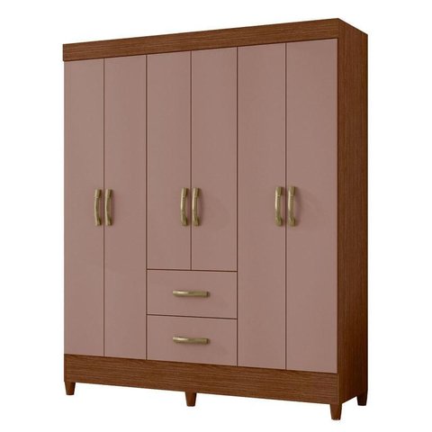 Guarda Roupa Casal Mobi 06 Portas Nogueira Capuccino - Móveis Albatroz