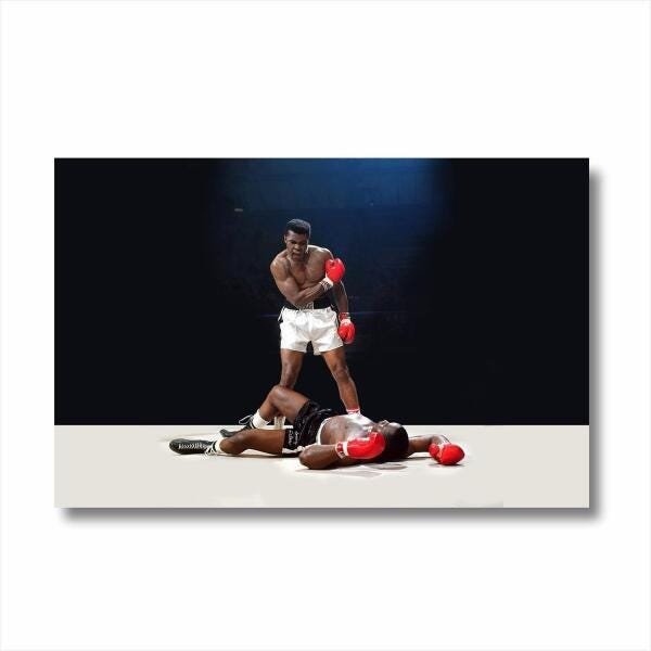 Quadro decorativo Muhammad Ali Luta com Tela em Tecido - 2