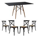 Ver imagem 1 de Conjunto de Mesa Eiffel Retangular Tampo de Madeira 120x75cm Preto com 4 Cadeiras Katrina Preto