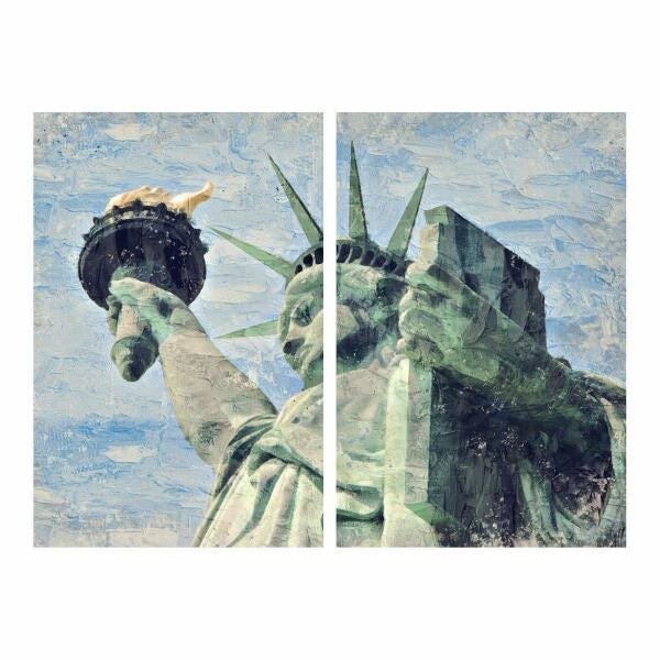 Quadro Estátua da Liberdade New York Arte Jogo 2 Peças - 1