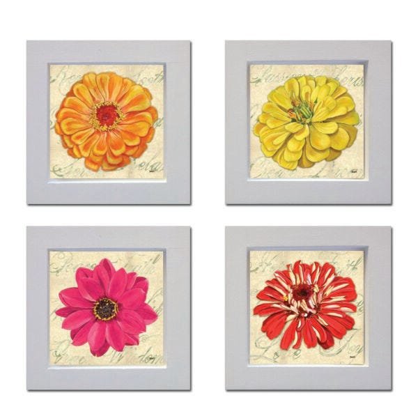 Quarteto de quadros de flores coloridas, 14cm - 1