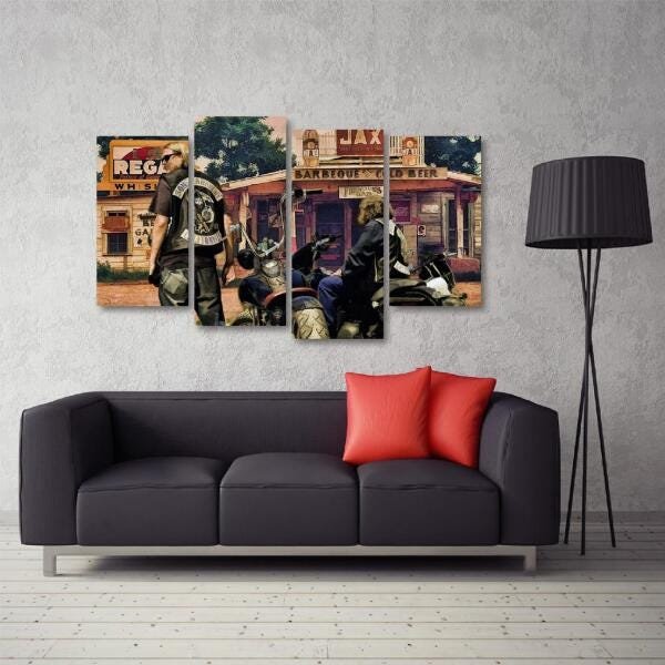 Quadro decorativo Jax e bobby Sons of Anarchy Tecido 4 Peças - 2