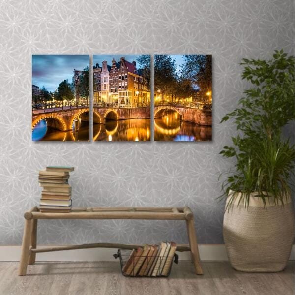 Quadro Amsterdã Paisagem Interiores em Tecido 3 Peças - 3