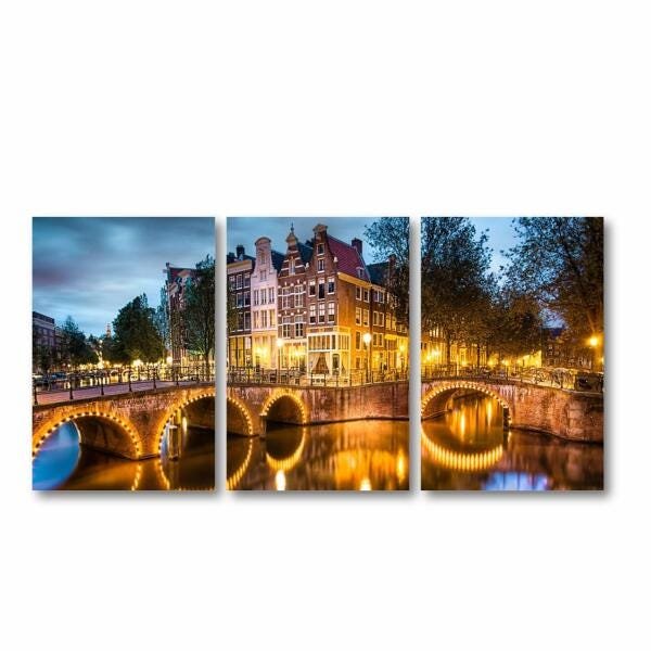 Quadro Amsterdã Paisagem Interiores em Tecido 3 Peças - 2