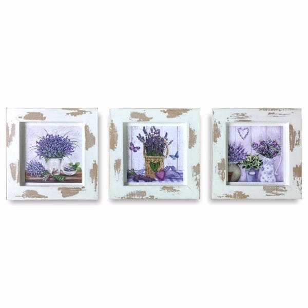 Trio de quadros com moldura, flores de lavanda, 16 - 1