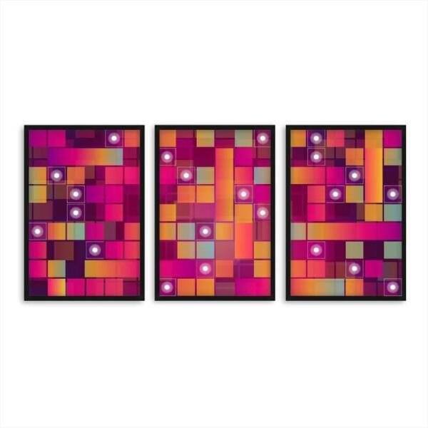 Conjunto Quadros Abstrato Vintage Com Moldura 60X120 - 1