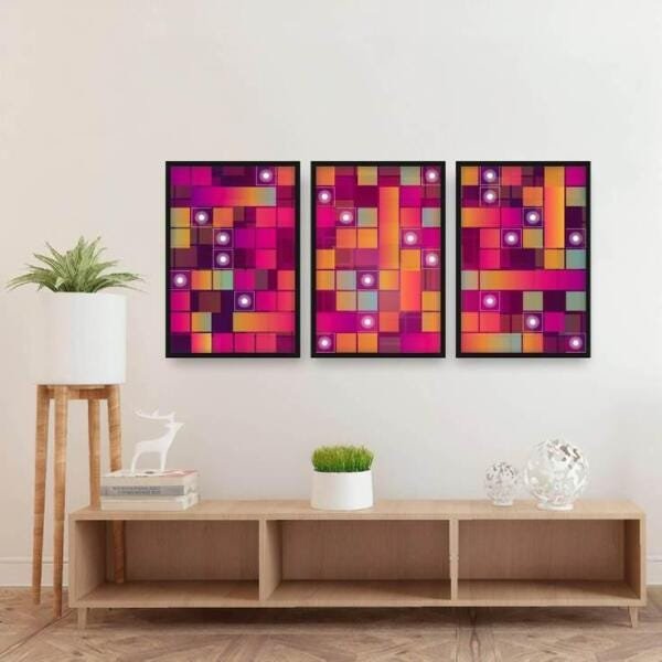 Conjunto Quadros Abstrato Vintage Com Moldura 60X120 - 3