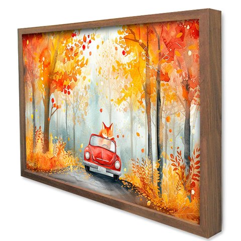 Quadro Decorativo Raposinha na Floresta em Moldura Caixa Tacolado Moldura Caixa Alta 4,5cm Madeira C