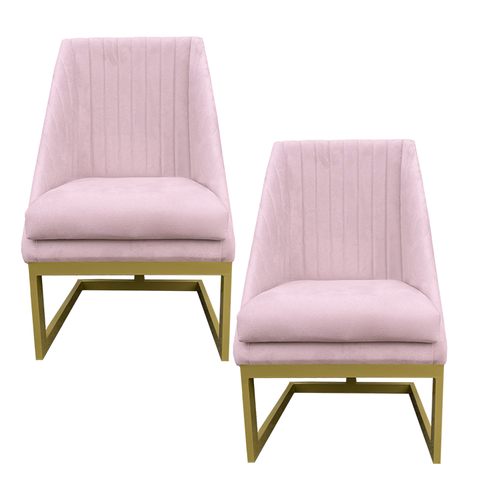 Kit 02 Cadeiras para Sala de Jantar Ana Base de Ferro Suede Rosa Bebê - D'classe Decor