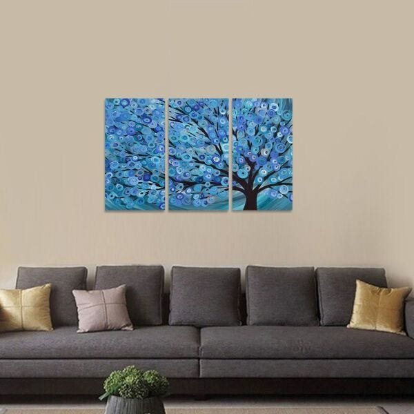 Quadro Decorativo Árvore Abstrata Arte Azul Tela Em Tecido - 2