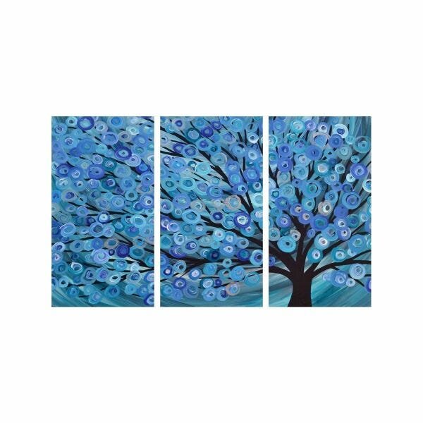 Quadro Decorativo Árvore Abstrata Arte Azul Tela Em Tecido - 3