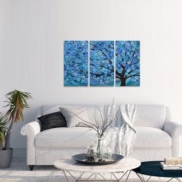 Quadro Decorativo Árvore Abstrata Arte Azul Tela Em Tecido - 1